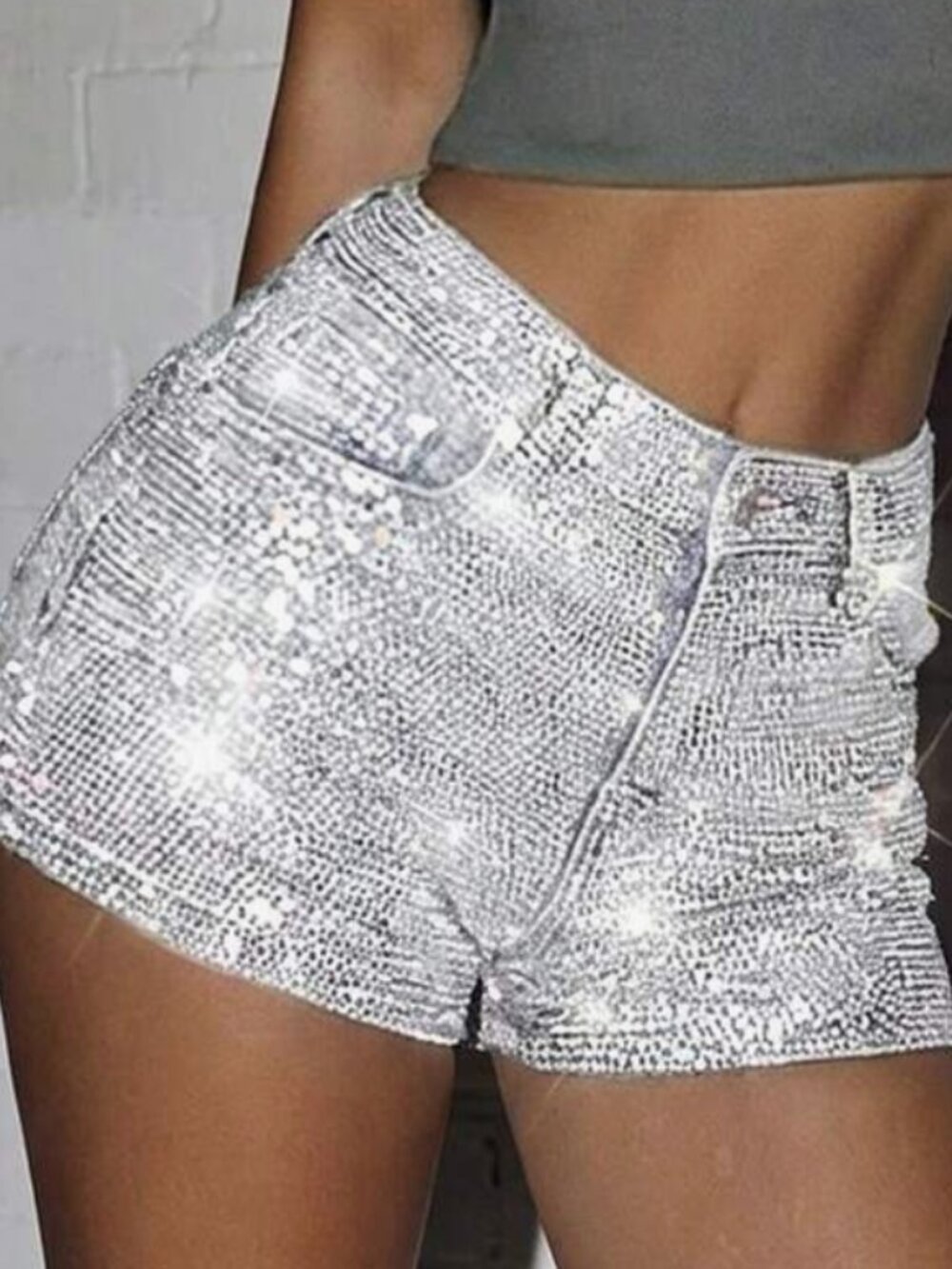 Rhinestone Denim Shorts- High Waist